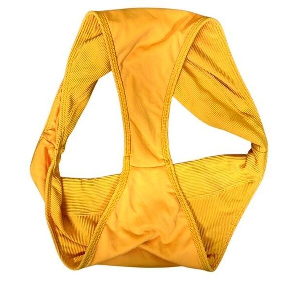 Abercrombie Yellow Ribbed Knot Bandeau Bikini Set XL Top L High Cheeky Bottom - Picture 10 of 16